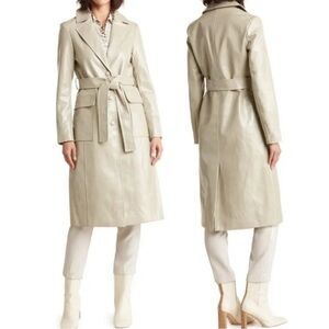 NWT Avec Les Filles soft Vegan leather Trench Coat Ivory /Cream